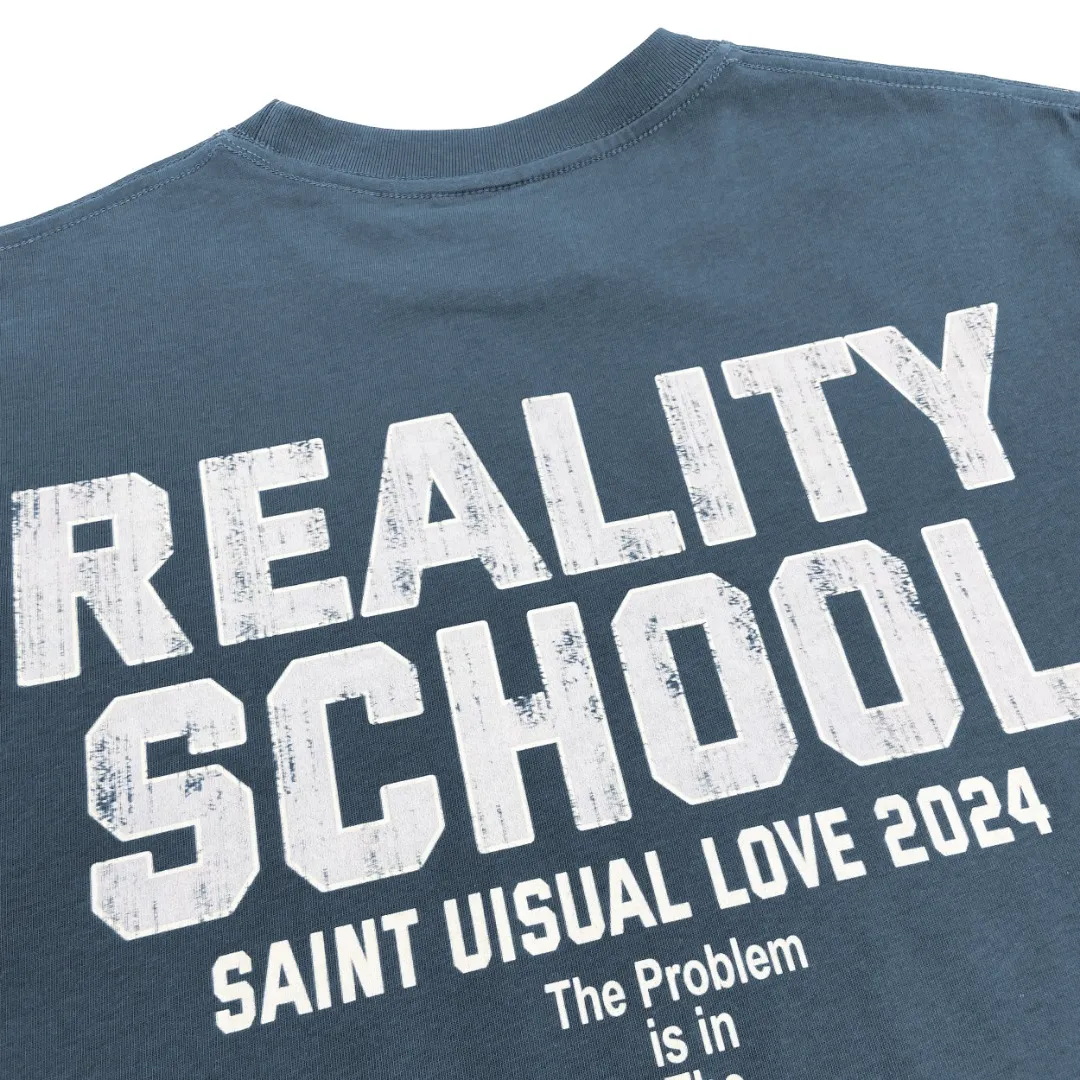 Saint Michael SCHOOL niche print distressed retro Vintage loose short-sleeved top with digital white ink direct printing, the fabric is breathable and the pattern is three-dimensional and clear. Fabric: Double yarn 240g Style number: S918 Size: S-M-L-XL Color: Blue Price: P110